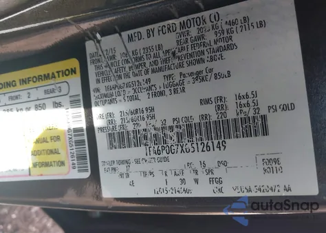 2016 Ford Fusion S из США, поврежденный, VIN 1FA6P0G7XG5126149